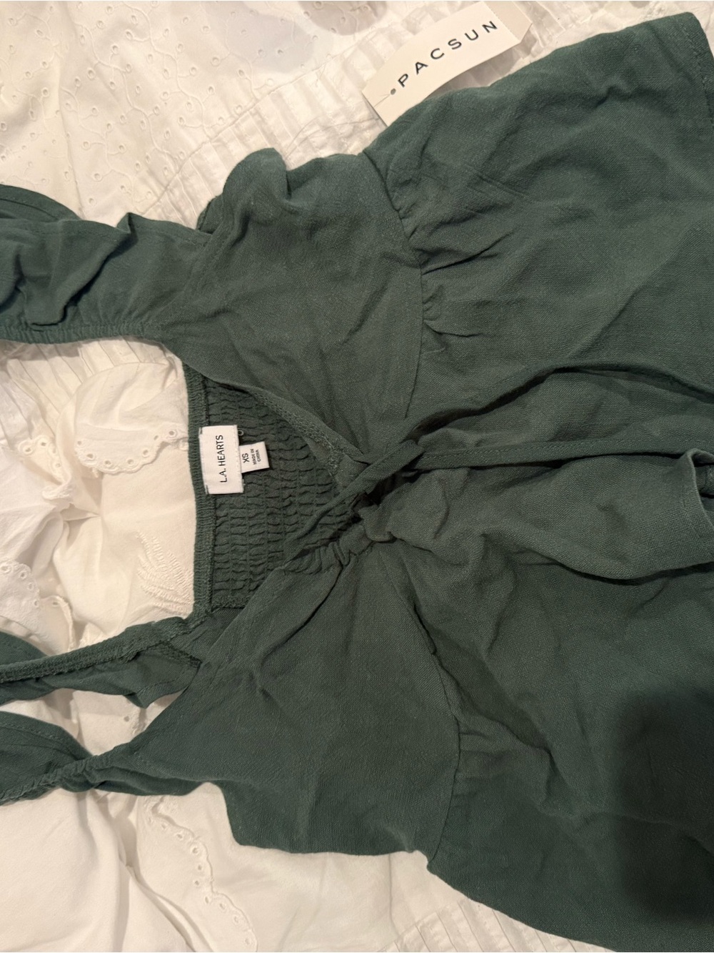 PacSun L.A. Hearts Olive Green Smocked Crop Top